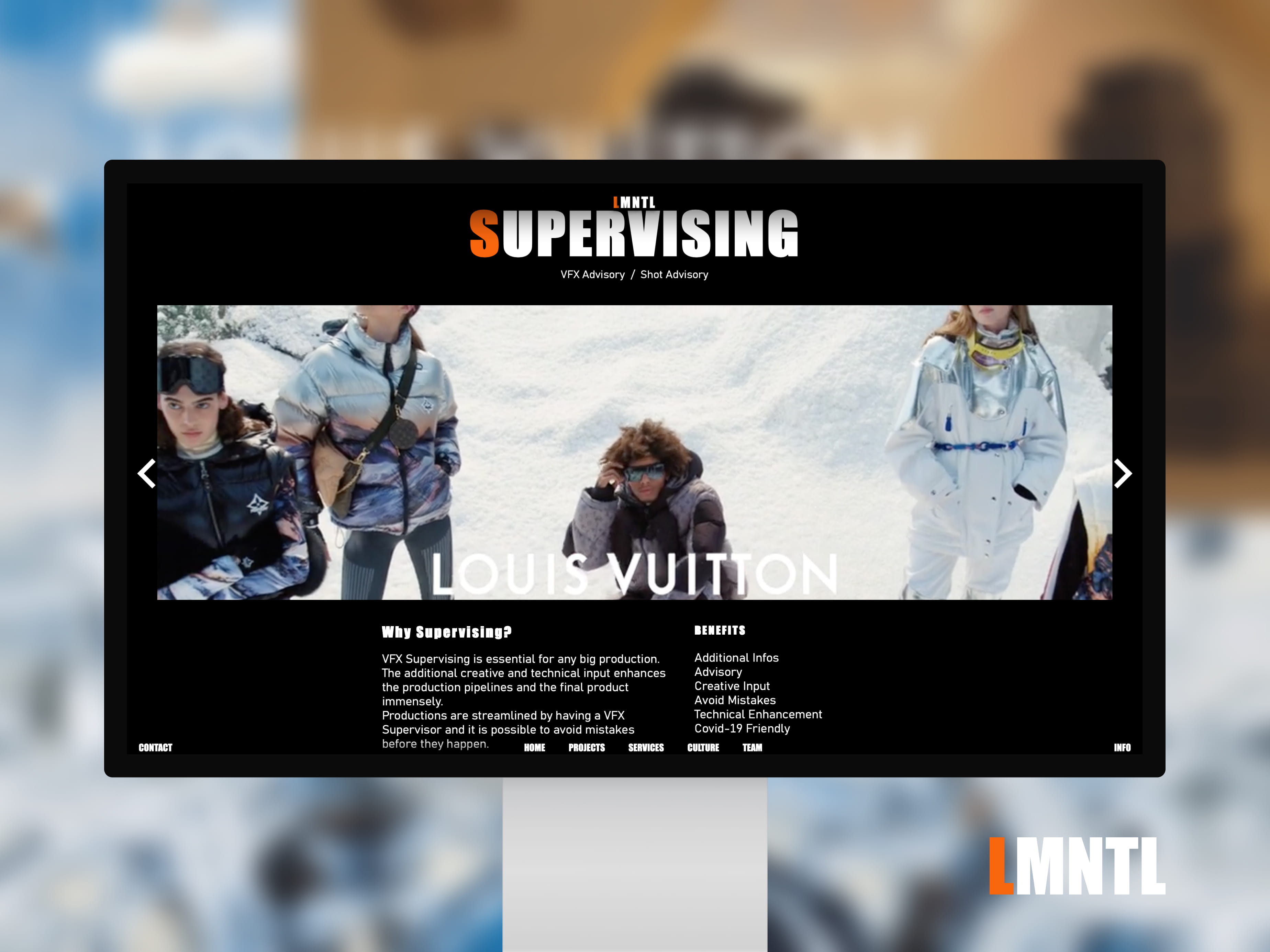 Services-Seite der LMNTL VFX Website